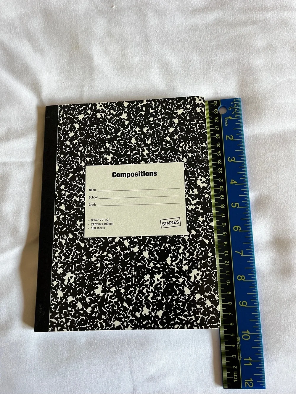 Staples Black Marble Composition Notebook Wide Ruled 100 Sheets 9.75x7.5 In